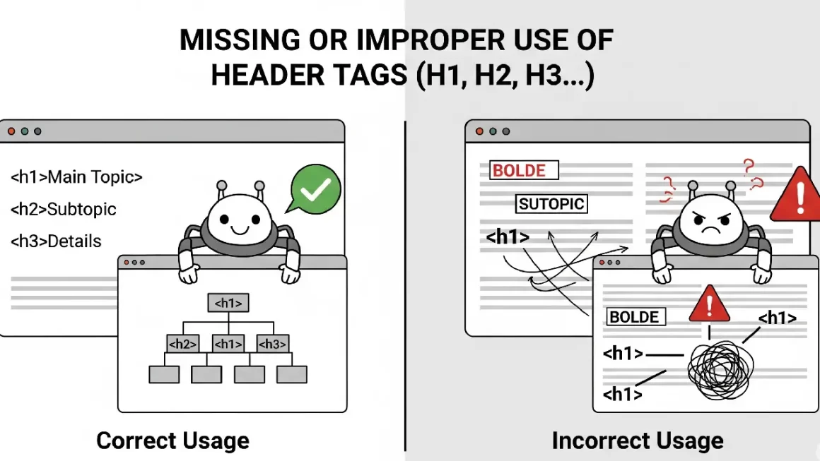 Missing or Improper Use of Header Tags (H1, H2, etc.)